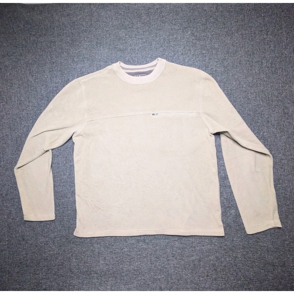 LL Bean Sweater Shirt Men's Size Medium Beige Long Sleeve Crew Neck Sweatshirt